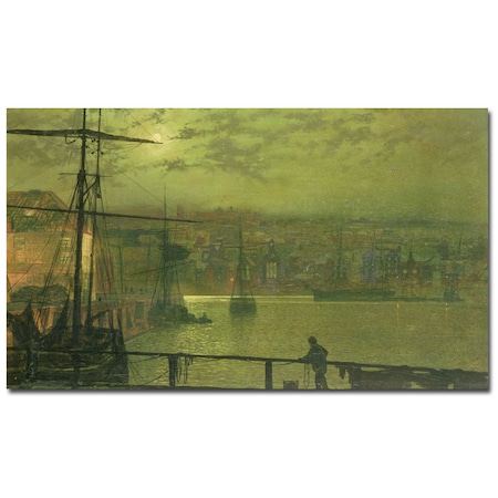 John Grimshaw 'A View Of Whitby Harbor At Moonlight' Canvas,18x32